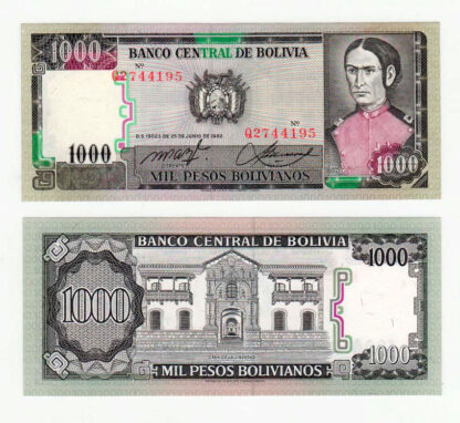 BOLIVIA 1000 Bolivianos 1982 UNC*çil