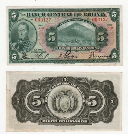 BOLIVIA 5 Bolivianos 1928 La Paz AU/ççt