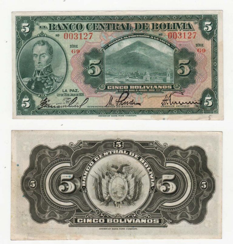 BOLIVIA 5 Bolivianos 1928 La Paz AU/ççt