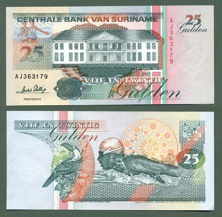 SURINAME Central Bank 5+25+100 Gulden 1998 UNC *çil - Görsel 3