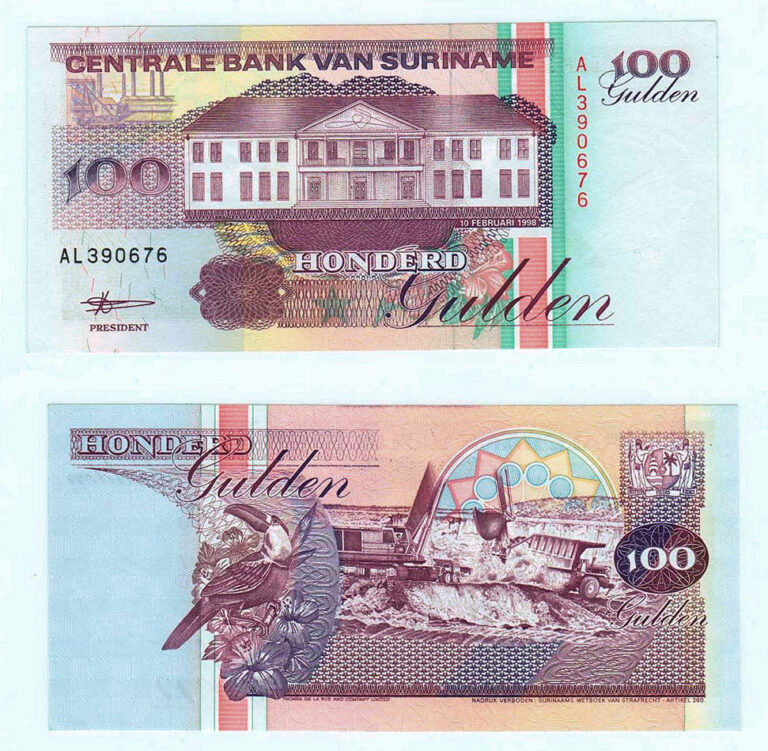 SURINAME Central Bank 5+25+100 Gulden 1998 UNC *çil