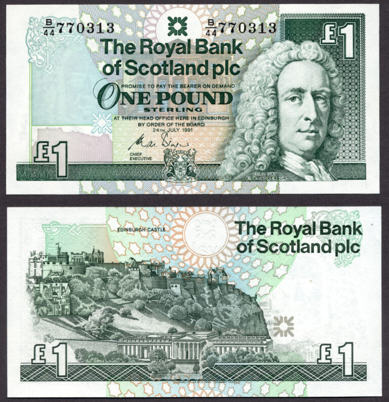 Iskoçya SCOTLAND 2 adet seri takipli 1 POUND 1991 BANK OF SCOTLAND UNC Banknot çil