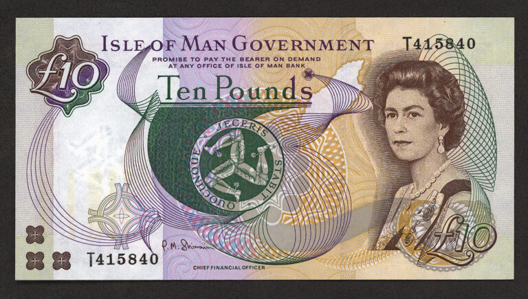 ISLE OF MAN 10 POUNDs Kraliçe w/Queen UNC Banknot çil