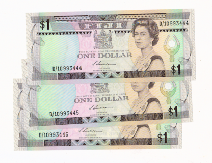 Fiji 3 adet 1 Dollar ND 1987 Pick#78 - UNC çil seri takipli banknotlar