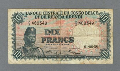 Belçika Kongosu BELGIAN CONGO 10 Francs 1958 VF - çt