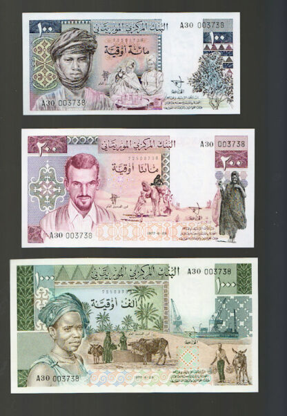 Mauritania 3 banknotes  Ouguiya set 1989 (2024) UNC