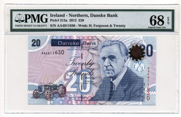 NORTHERN IRELAND 20 Pounds 2012 Pick # 213a  Danske Bank PMG 68 EPQ UNC
