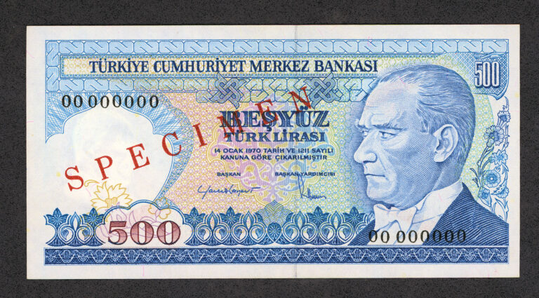 500 Lira 7.Emisyon 1. Tertip SPECIMEN Pick # 195s aUNC - Çilaltı Banknot