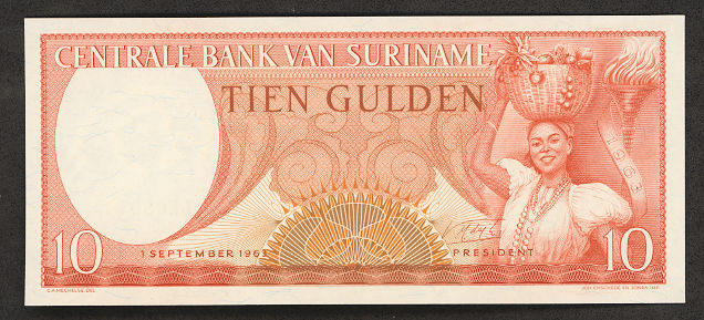 SURINAME Central Bank 10 Gulden 1963 UNC *çil