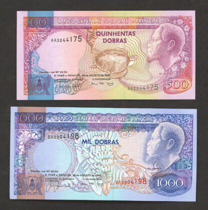 St. Tomé e Principe 500 + 1000 Dobras 1993 UNC çil