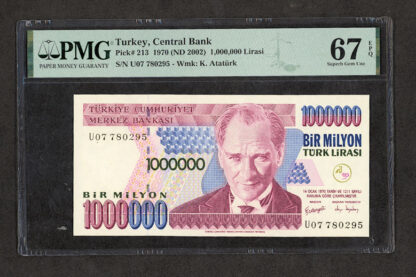 7. Emisyon 1 000 000 Türk Lirası ND 2002 Pick#213 PMG 67 EPQ - UNC