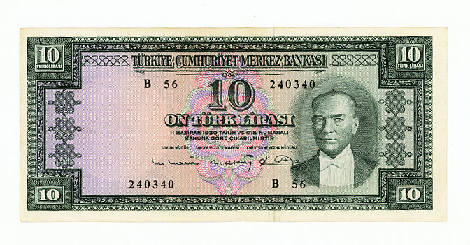 5. Emisyon 10 Lira 1963-66 Banknot 6. Tertip ççt (B56)