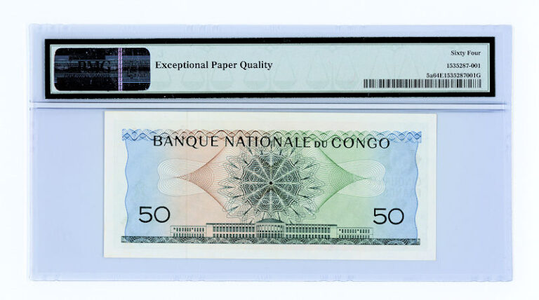 CONGO DEM.REP.  50 Francs1961 Pick#5a PMG 64 EPQ - UNC - Görsel 2