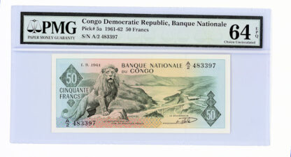 CONGO DEM.REP.  50 Francs1961 Pick#5a PMG 64 EPQ - UNC