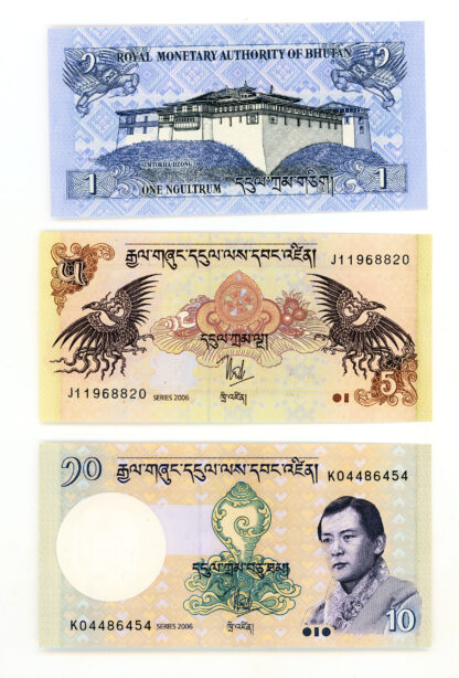 BHUTAN 1 + 5 + 10 Ngultrum - UNC