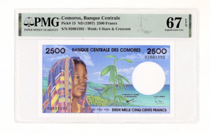 Comoros, Comores 2500 Francs 1997 Pick#13 UNC