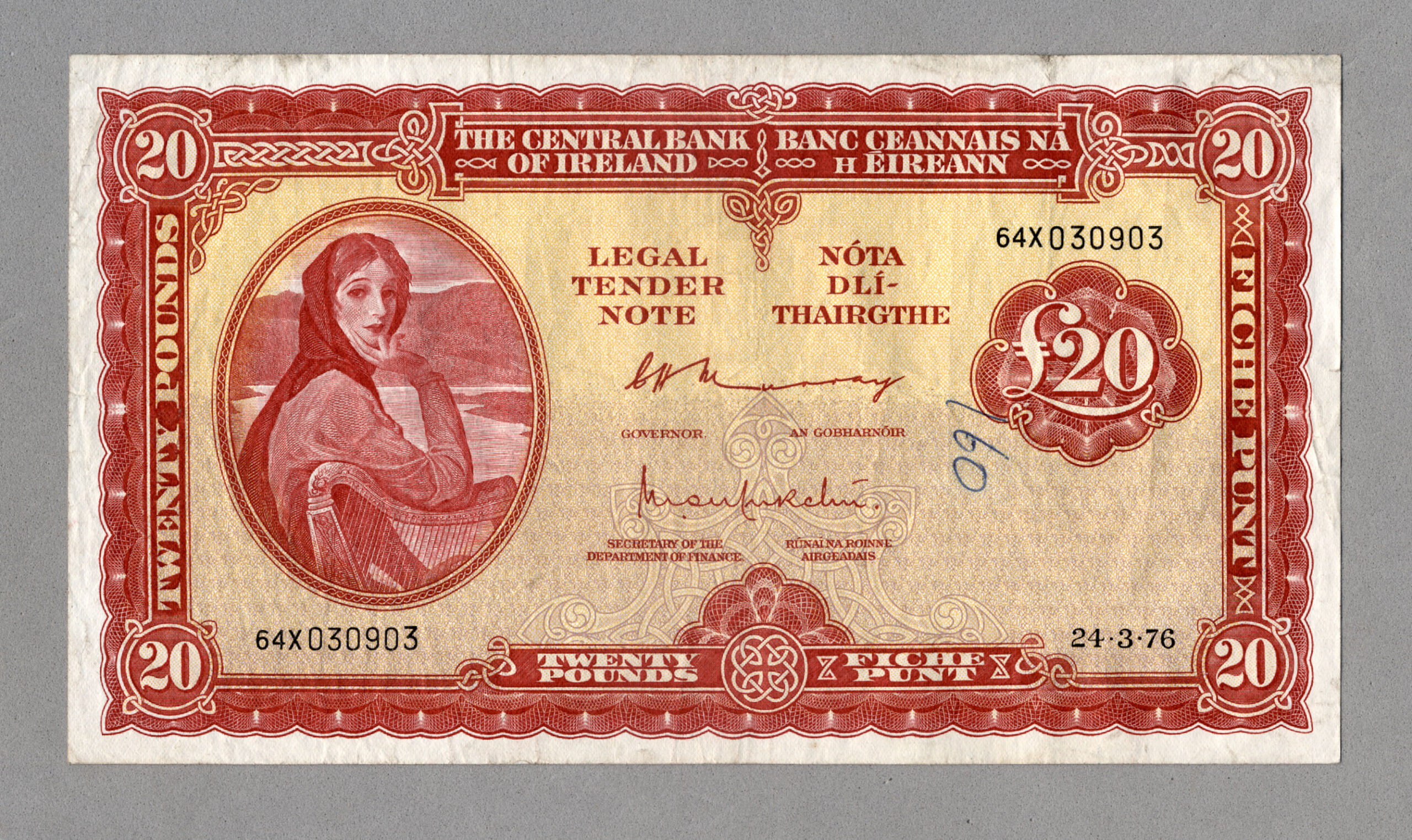 IRLAND Ireland 20 Pounds 1976 VF+ SATILDI - OUT OF STOCK