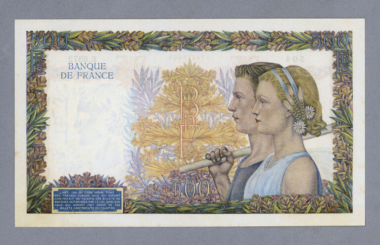 FRANSA FRANCE 500 Francs 1942 UNC banknot çil - Görsel 2