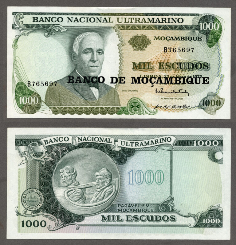 Moçambique Mozambik 1000 Escudos (over print Banco de Moçambique) UNC