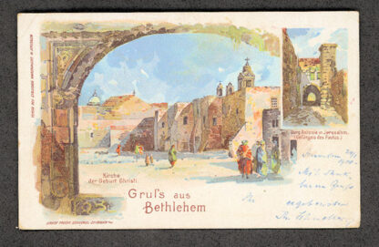Gruss aus Bethlehem Jerusalem 1900`s Litho Postacard