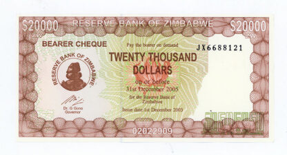 ZIMBAWBE 20000 Dollars Check UNC