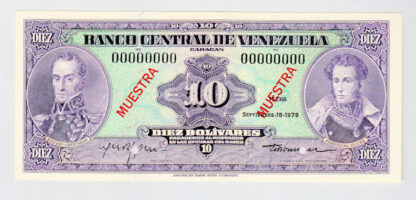 VENEZUELA 10 Bolivares 1979 SPECIMEN Pick #° 51s4 UNC *çil