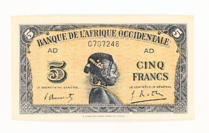 1942 BANK OF WEST AFRICA Banque de LÀfrique Occidentale 5 FRANCS – aUNC *SATILDI - OUT OF STOCK SATILDI - OUT OF STOCK SATILDI - OUT OF STOCK