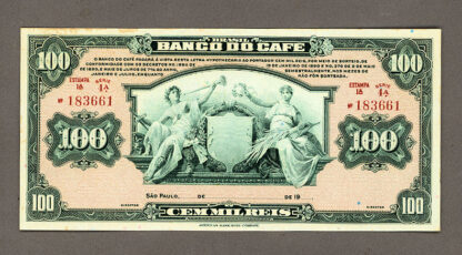 BRASIL Brezilya 100 Reis 1929 (Banco do CAFE, bono) UNC*çil