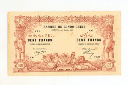 DJIBOUTI Banque de Lindo-Chine 100 Francs 1920 vf+