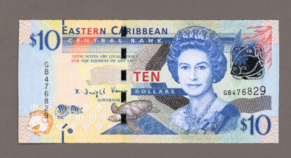 EASTERN CARRIBBEAN 10 Dollars 2012-15 UNC *Kraliçe polymer çil BANKNOT