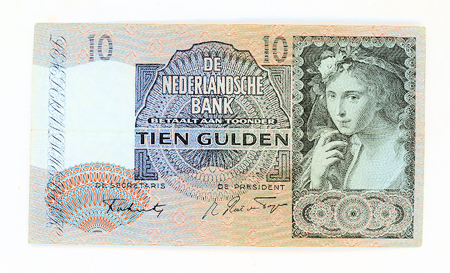 HOLLAND HOLLANDA 1941 YILI 10 GULDEN ÇT(++)  ORTA ÜST BORDÜRDE 2 mm AÇILMA MEVCUT
