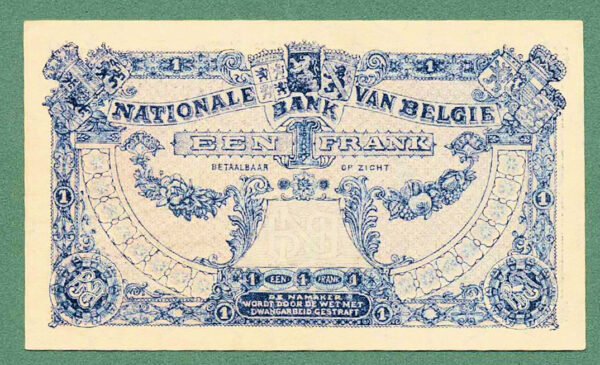 BELGIUM Belgique 1 Een Franc 1922 UNC - çil - Görsel 2