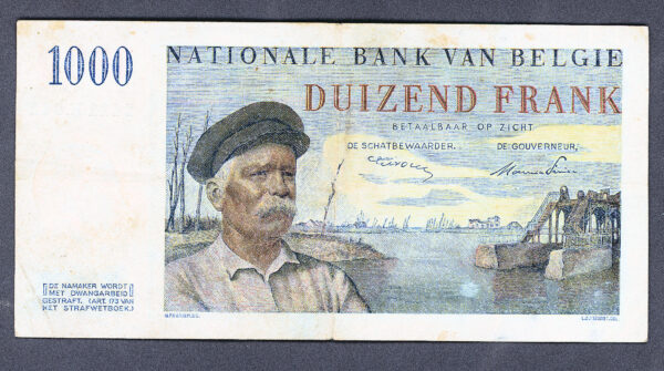 BELGIUM Belgique 1000 Francs 1950 VF - Görsel 2