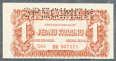 Çekoslavakya CZECHOSLOVAKIA 1 Korun 1944 Pick#45s SPECIMEN – UNC