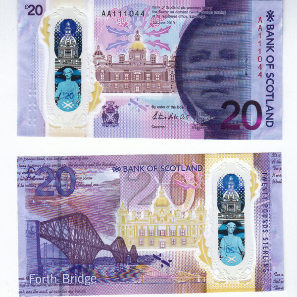Iskoçya SCOTLAND 20 POUNDs 2019 BANK OF SCOTLAND Polymer UNC Banknot çil