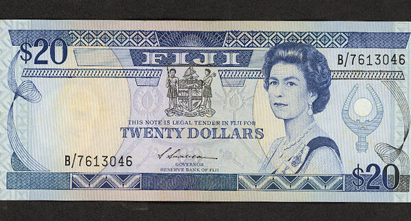 FIJI 20 Dollar 1988 Kraliçe çilaltı banknot
