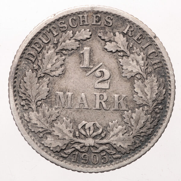 DEUTSCHLAND Almanya ½ Mark 1905 *Silver