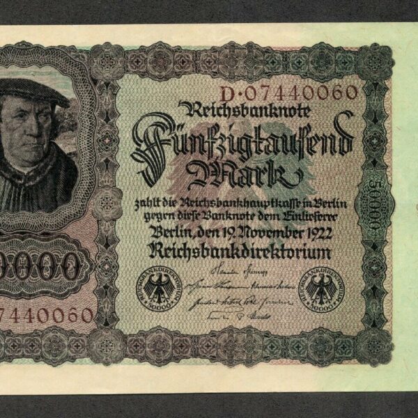 DEUTSCHLAND 50000 Mark 1922 Reichsbanknote AU