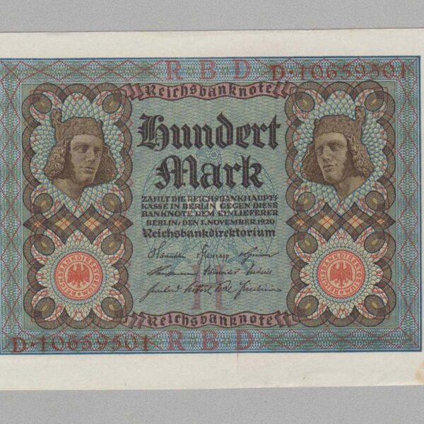 Deutschland ALMANYA 100 Mark 1920 UNC- çil Banknot