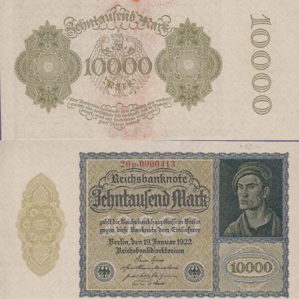 DEUTSCHLAND 10000 Mark 1922 Reichsbanknote UNC