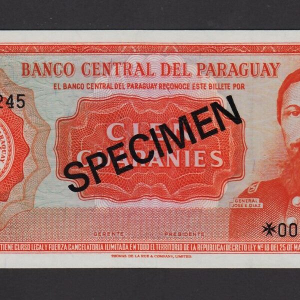 PARAGUAY 100 & 10 000 Guarines 1952-79 SPECIMEN UNC *çil