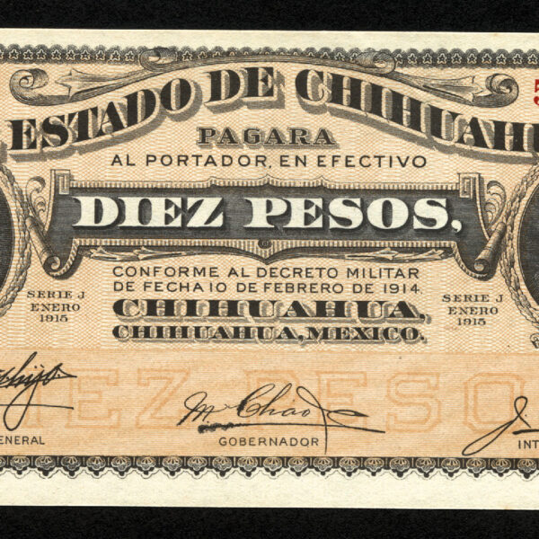 MEXICO El Estato de Chihiuahua 10 Pesos 1915 - UNC