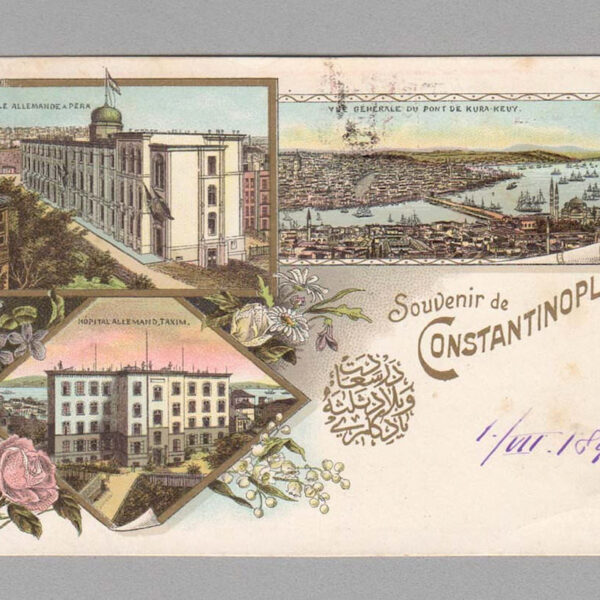Salut de Constantinople Parçalı kart 1899 Editor Fruchtermann Litho