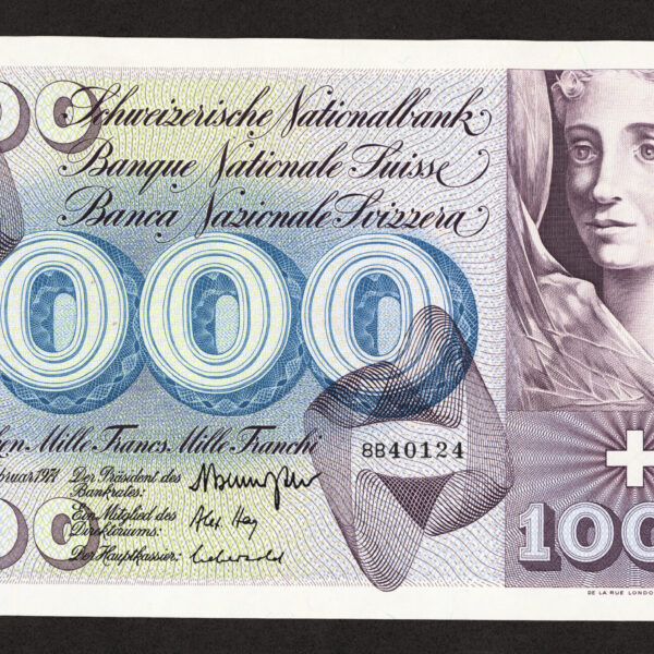 SWITZERLAND İsviçre 1000 Francs 1974 - VF *4'e katlanmış, çok çok temiz banknot *SATILDI - OUT OF STOCK