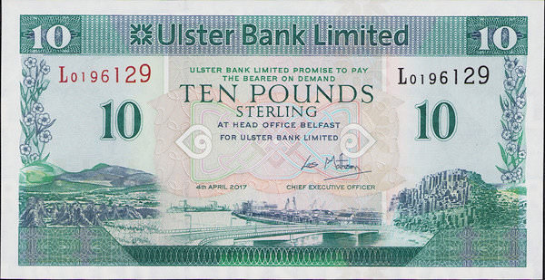 KUZEY IRLANDA 10 Pounds 2017 Ulster Bank UNC çil banknot