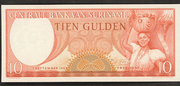 SURINAME Central Bank 10 Gulden 1963 UNC *çil