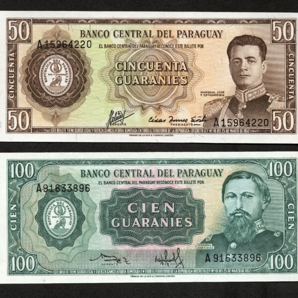 PARAGUAY 50 & 100 Guaranies UNC