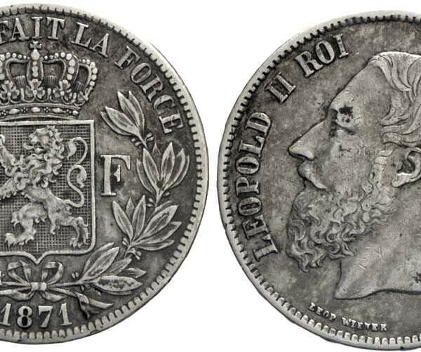BELGIUM Belçika 5 Frank 1871 *Silver