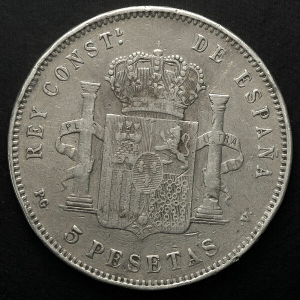 SPAIN Ispanya 5 Pesetas 1896 Gümüş