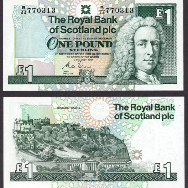 Iskoçya SCOTLAND 2 adet seri takipli 1 POUND 1991 BANK OF SCOTLAND UNC Banknot çil